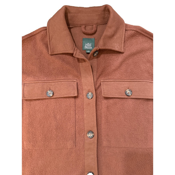 Wild Fable Shirt Womens XS Rust Brown Button Up Fleece Shacket Casual Oversized - Picture 2 of 6